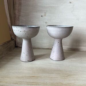 2- Mid Century Modern Style Footed Bowls Candle Sticks Jewelry Holder Signed